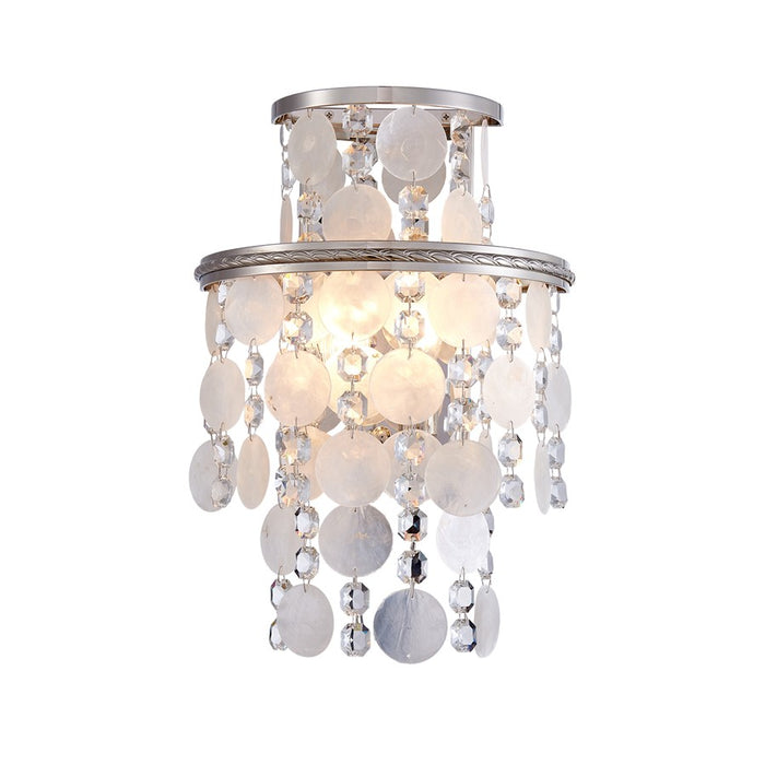 Artcraft Avara 2 Light Wall Sconce, Polished Nickel/Shell/Clear