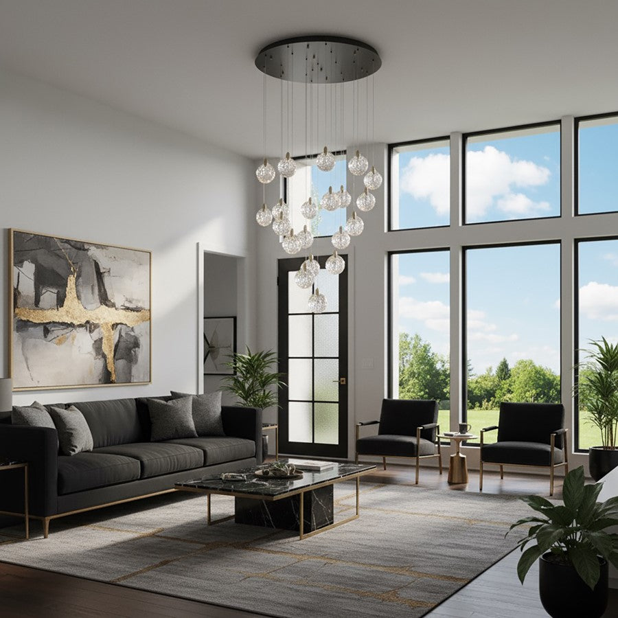 Artcraft Snowflake 20 Light Chandelier, Satin Brass