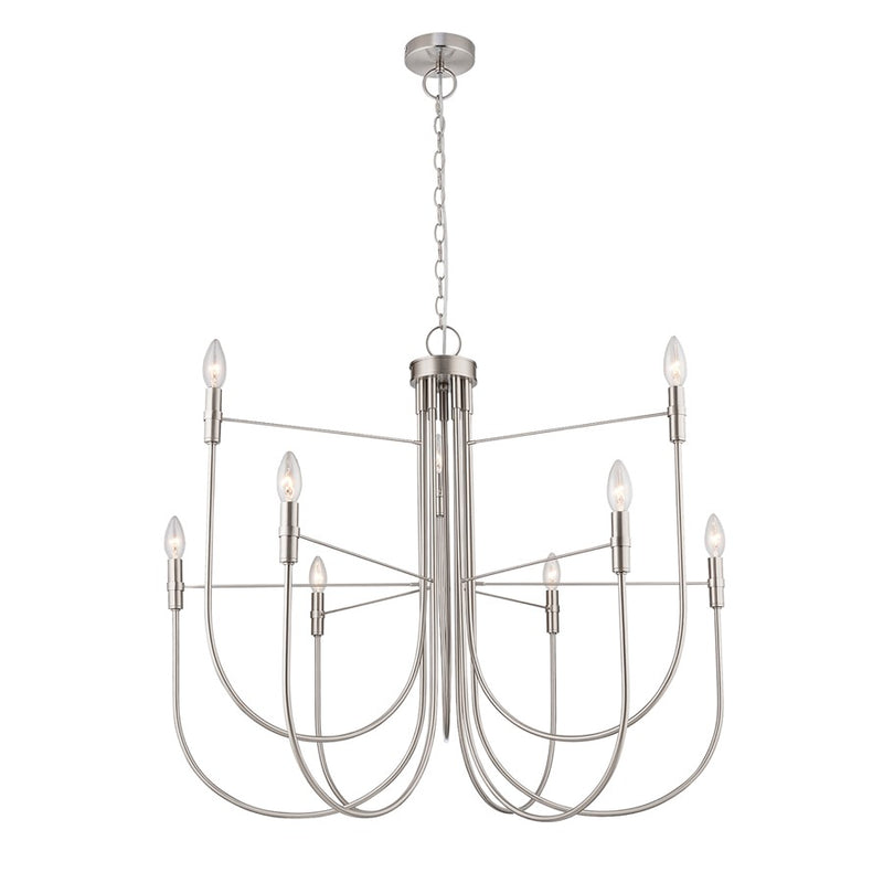 Artcraft Foundry 9 Light Chandelier, Brushed Nickel