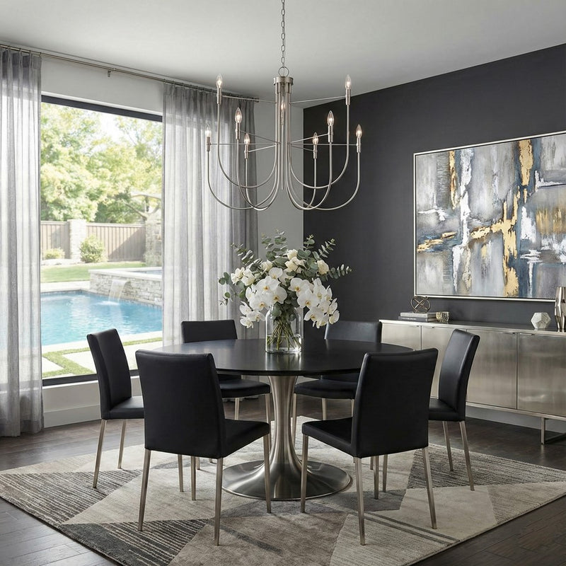 Artcraft Foundry 9 Light Chandelier, Brushed Nickel