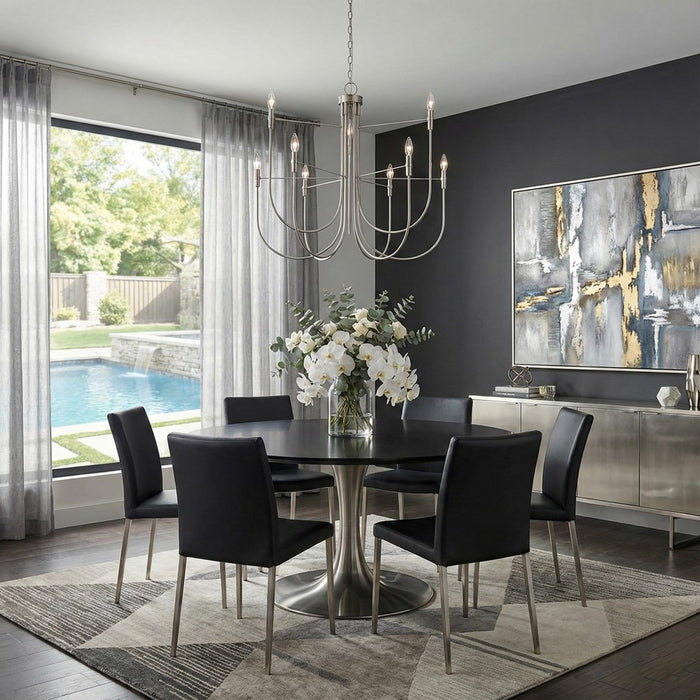 Artcraft Foundry 9 Light Chandelier, Brushed Nickel