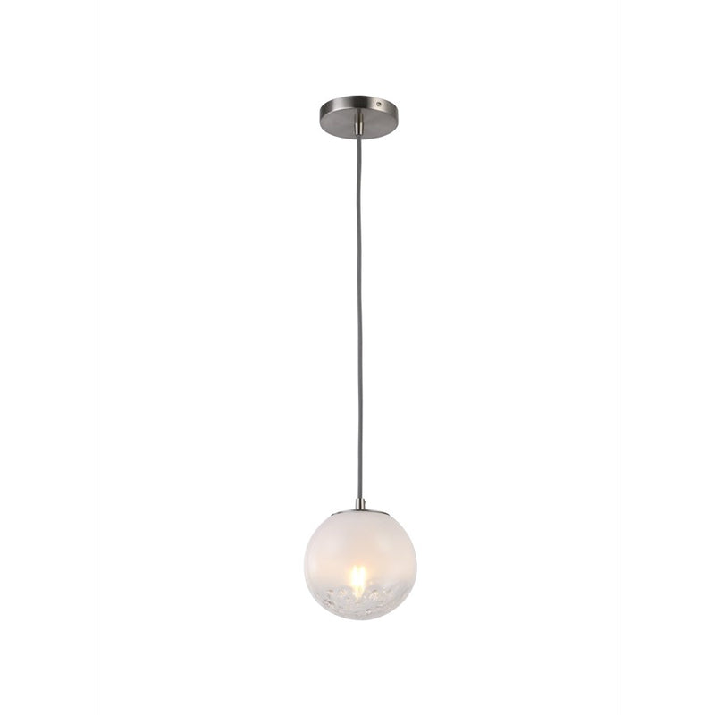 Artcraft Moonlight 1 Light Pendant, Satin Nickel/White/Clear