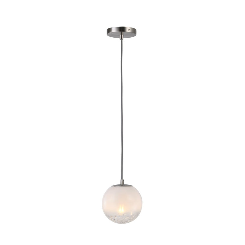 Artcraft Moonlight 1 Light Pendant, Satin Nickel/White/Clear