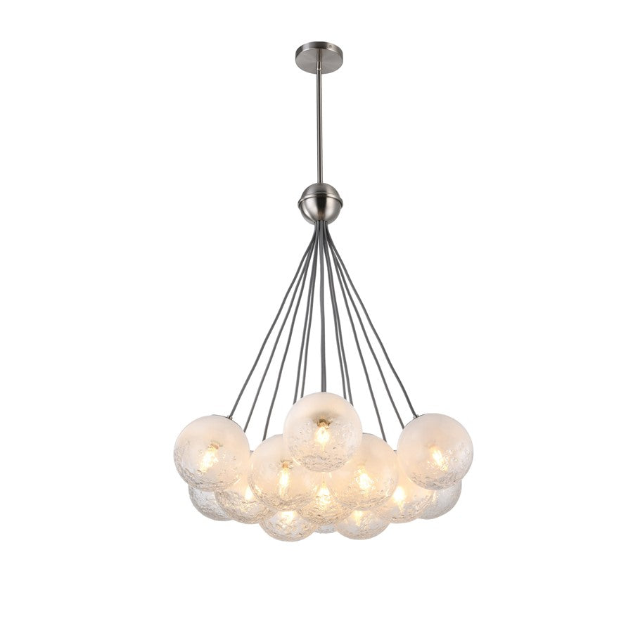 Artcraft Moonlight 12 Light Pendant, Satin Nickel/White/Clear