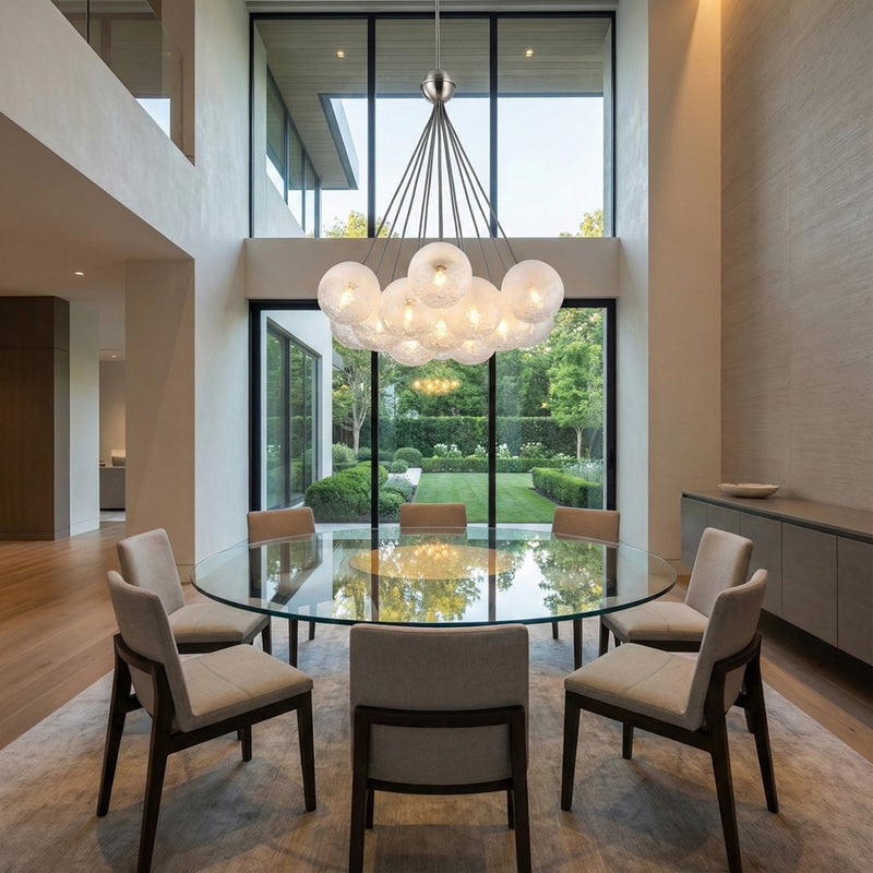 Artcraft Moonlight 12 Light Pendant, Satin Nickel/White/Clear