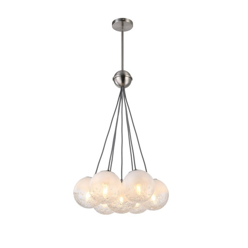 Artcraft Moonlight 7 Light Pendant, Satin Nickel/White/Clear