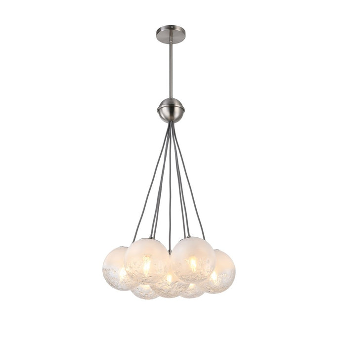 Artcraft Moonlight 7 Light Pendant, Satin Nickel/White/Clear
