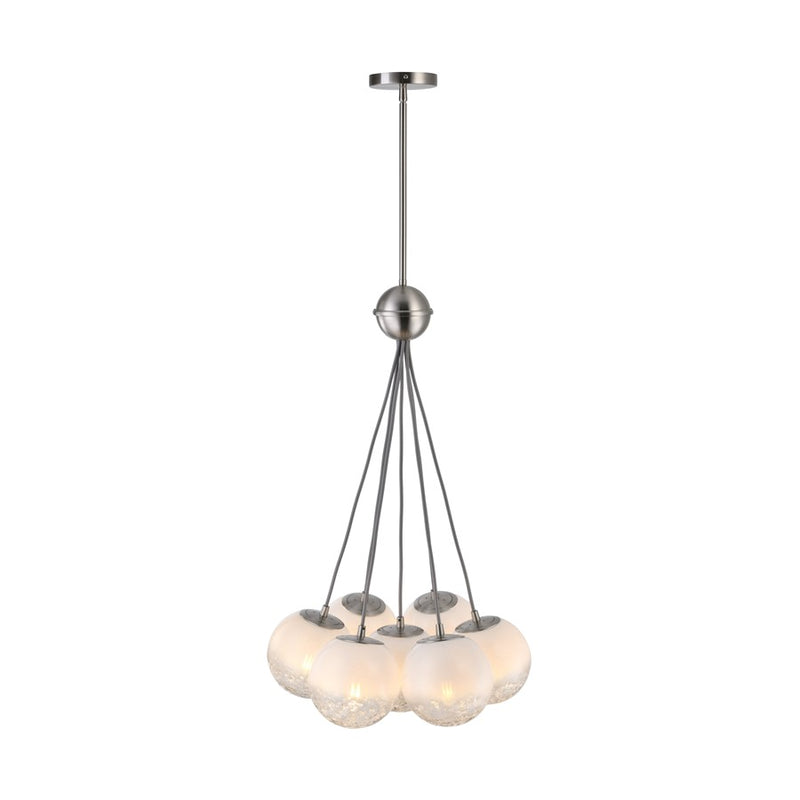 Artcraft Moonlight 7 Light Pendant, Satin Nickel/White/Clear