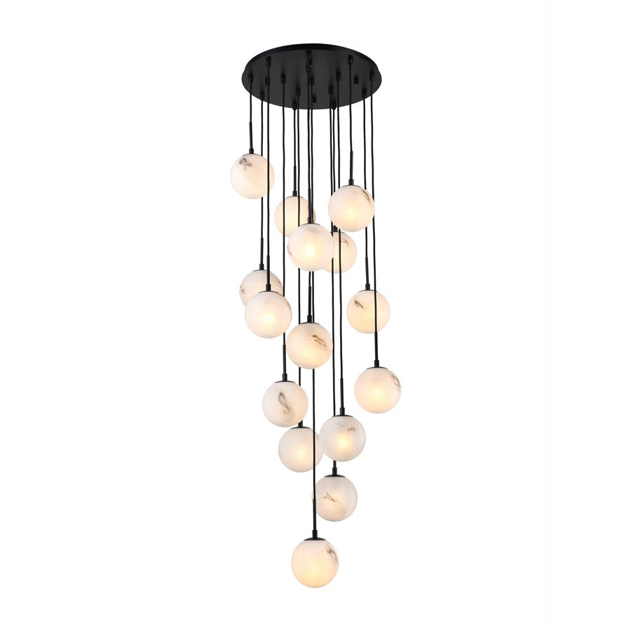 Artcraft Nightfall 15 Light Pendant, Black/White Swirl