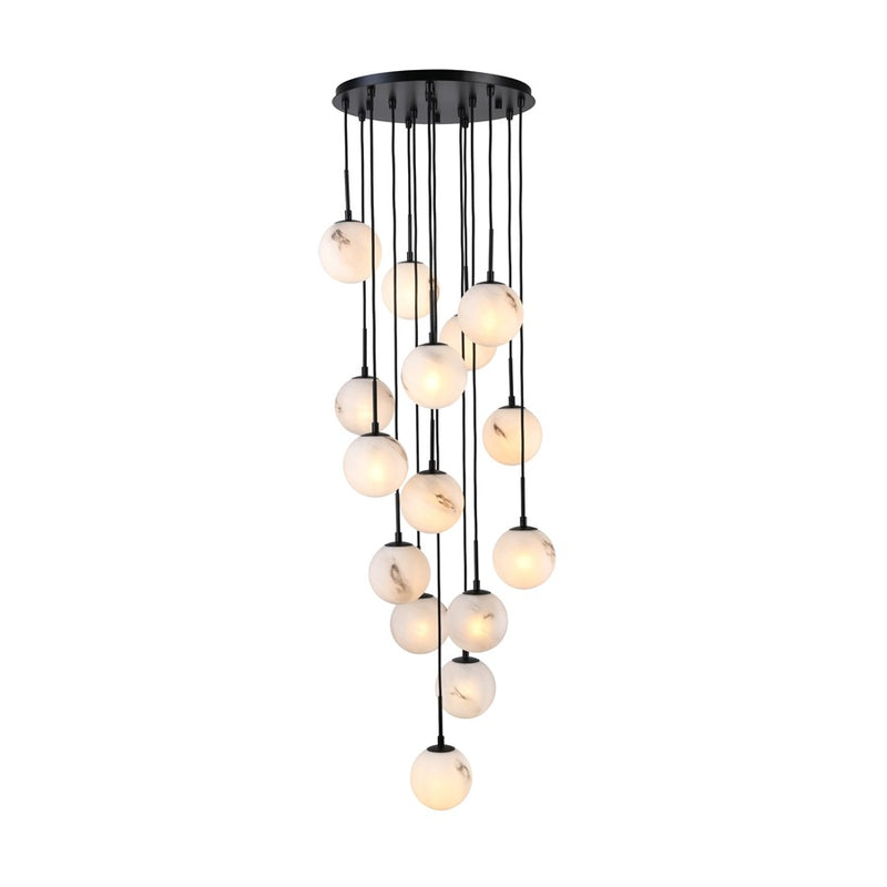 Artcraft Nightfall 15 Light Pendant, Black/White Swirl