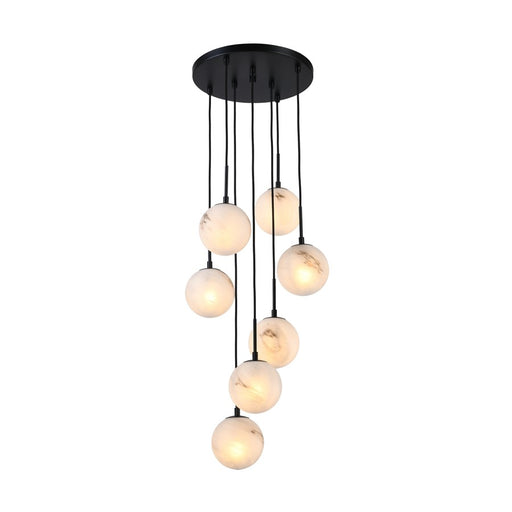 Artcraft Nightfall 7 Light Pendant, Black/White Swirl
