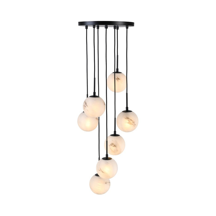 Artcraft Nightfall 7 Light Pendant, Black/White Swirl
