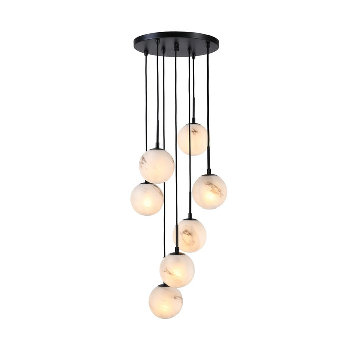 Artcraft Nightfall 7 Light Pendant, Black/White Swirl