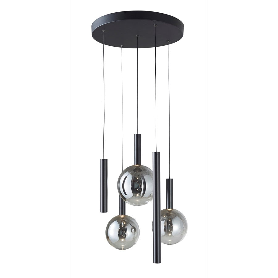Artcraft Modella 5Lt 21" LED Pendant, Black/Ombre Smoke/Clear