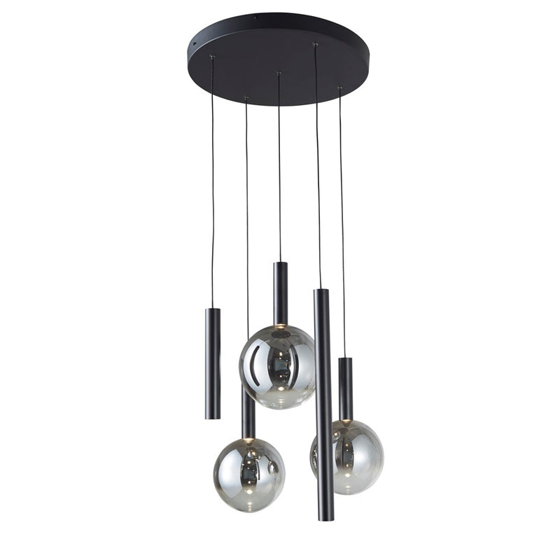 Artcraft Modella 5Lt 21" LED Pendant, Black/Ombre Smoke/Clear