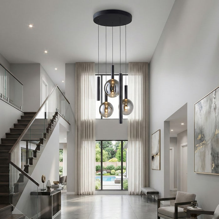 Artcraft Modella 5Lt 21" LED Pendant, Black/Ombre Smoke/Clear