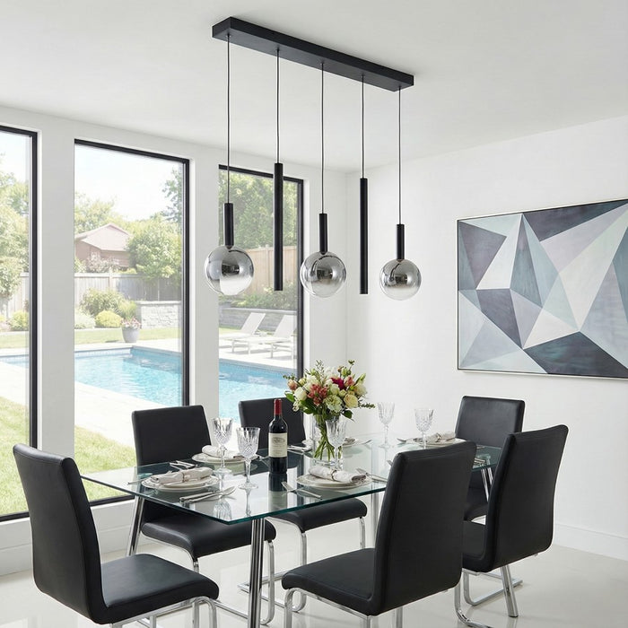 Artcraft Modella 5Lt 39" LED Pendant, Black/Ombre Smoke/Clear