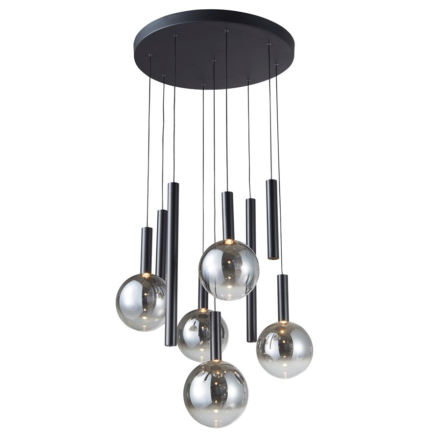 Artcraft Modella 9Lt LED Pendant, Black/Ombre Smoke/Clear
