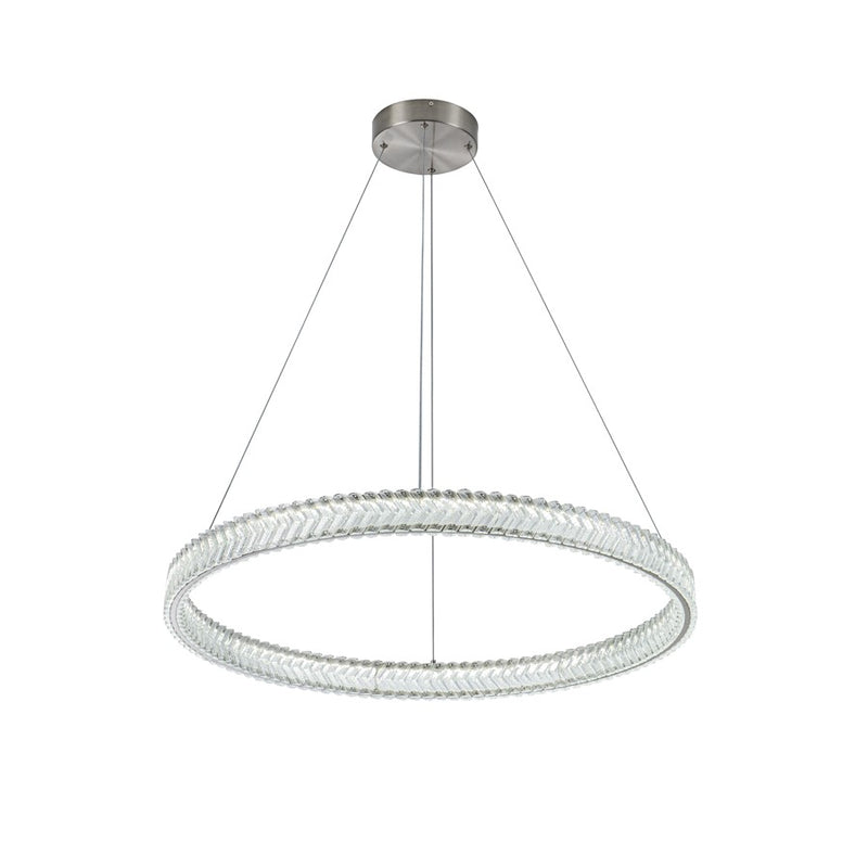 Artcraft Chevron 1Lt LED 32" Pendant, Brushed Nickel/Clear