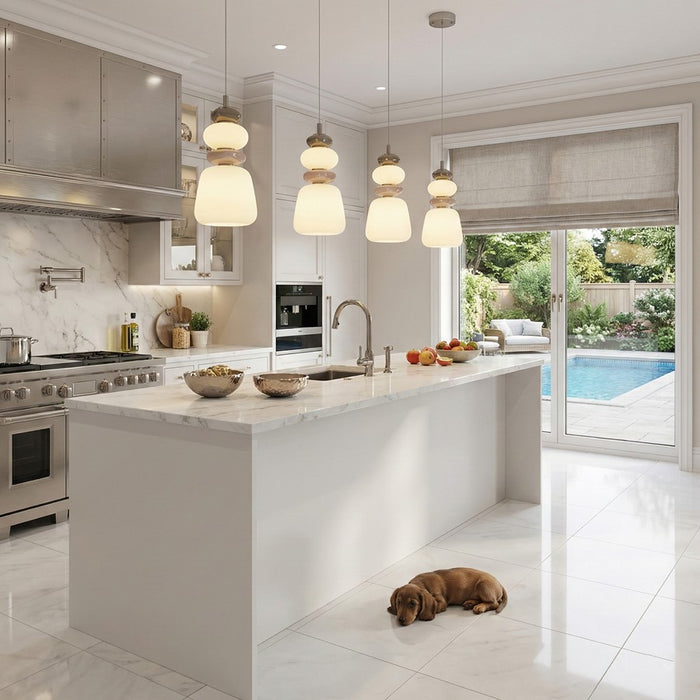Artcraft Strata 1Lt LED 14" Pendant, Satin Nickel/Acid Opal