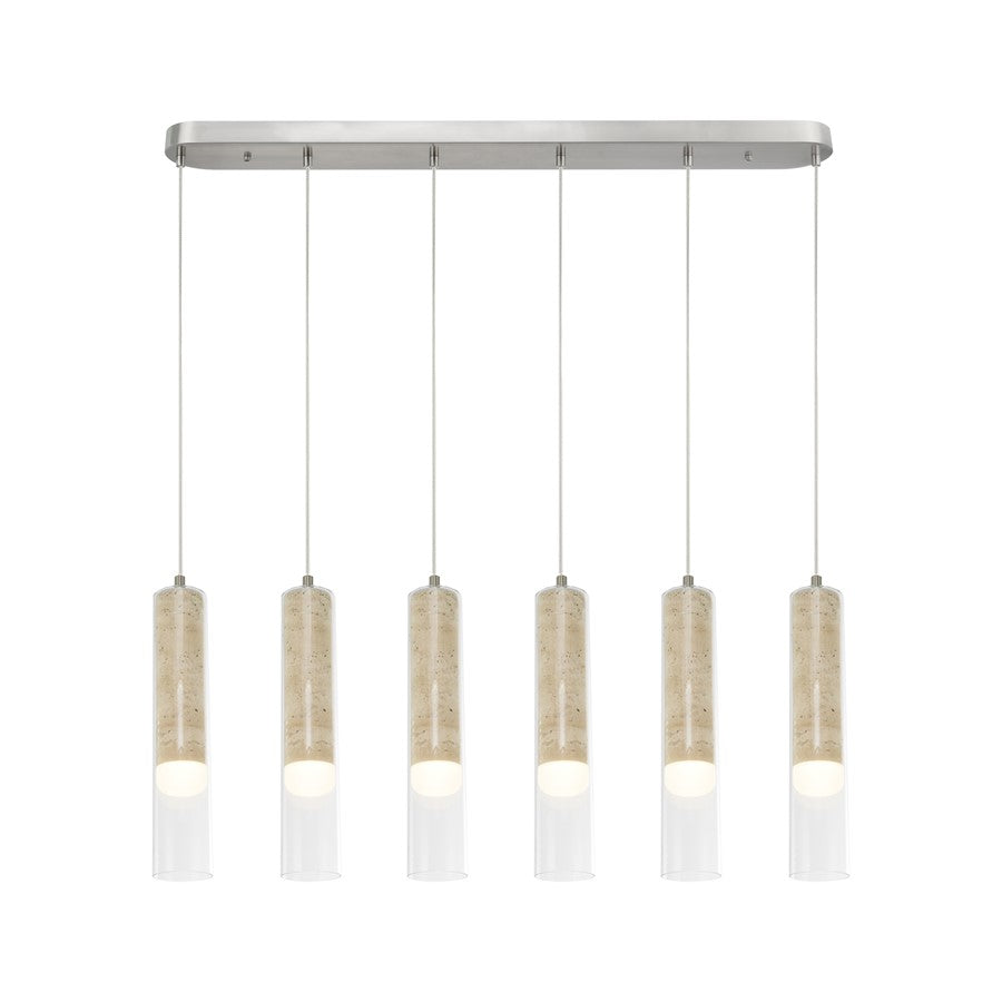 Artcraft Zara 6Lt LED Pendant, Brushed Nickel/Clear