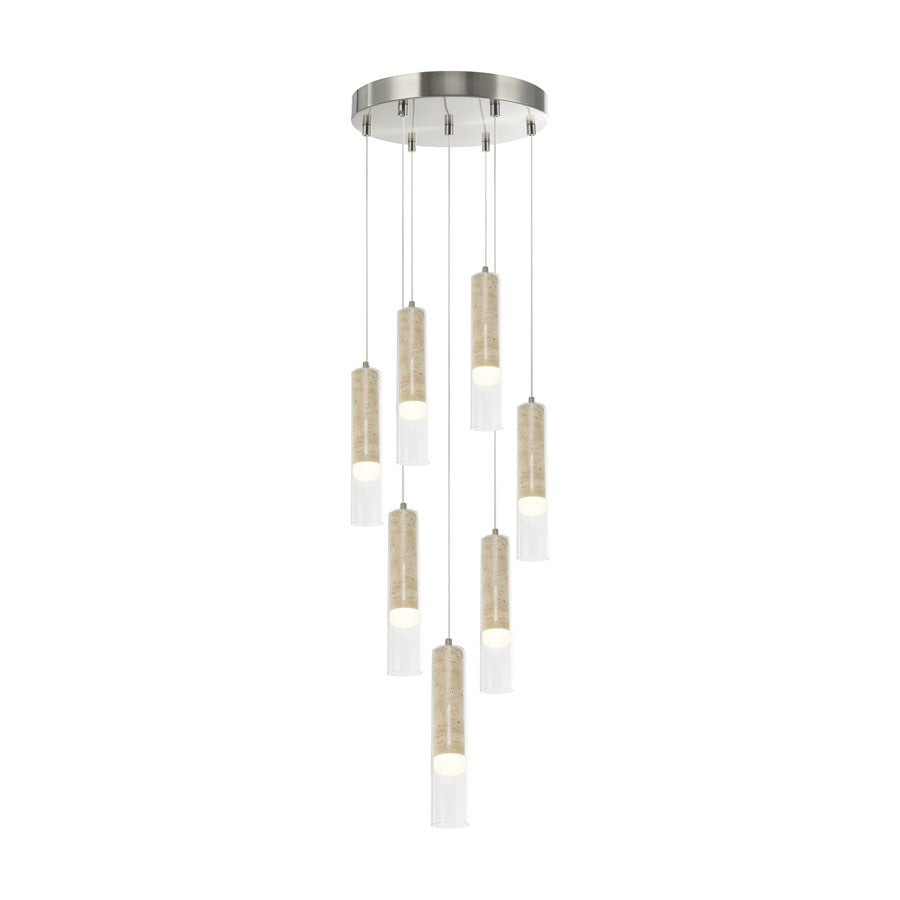Artcraft Zara 7Lt LED Chandelier, Brushed Nickel/Clear
