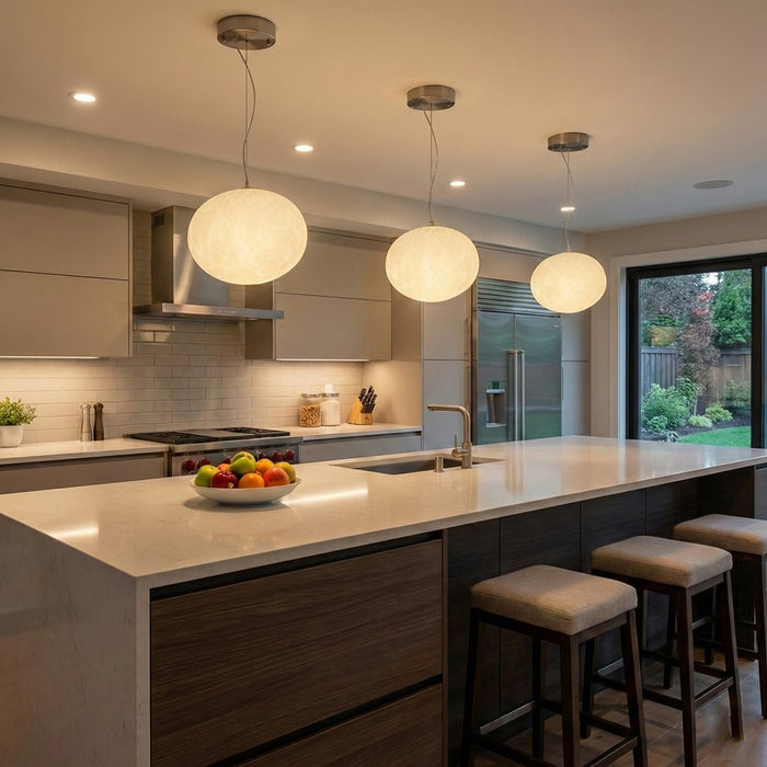 Artcraft Portico 1Lt LED 9" Pendant, Satin Nickel/White Lava