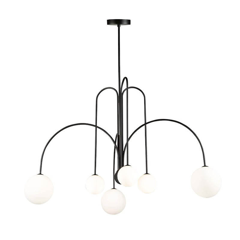 Artcraft Comet 6 Light Chandelier, Matte Black/Opal
