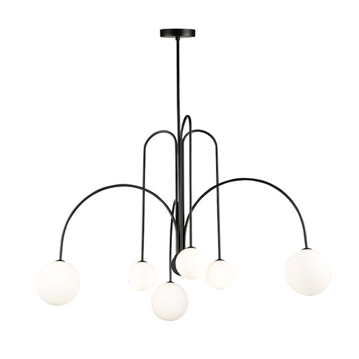 Artcraft Comet 6 Light Chandelier, Matte Black/Opal