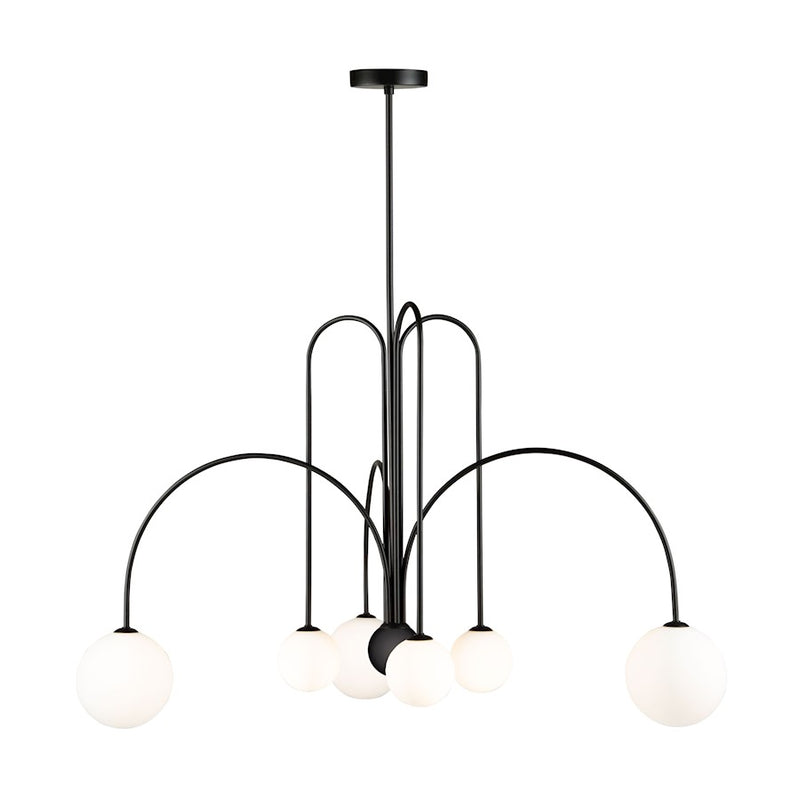 Artcraft Comet 6 Light Chandelier, Matte Black/Opal