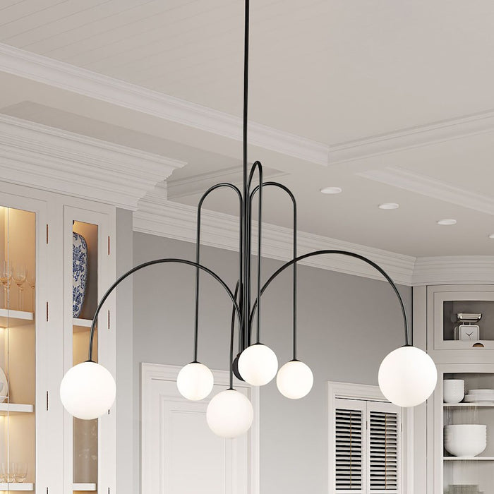 Artcraft Comet 6 Light Chandelier, Matte Black/Opal