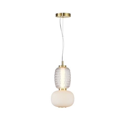 Artcraft Cyra 1 Light Double Shade Pendant, Brass/White/Smoke