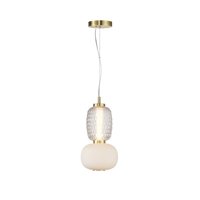 Artcraft Cyra 1 Light Double Shade Pendant, Brass/White/Smoke