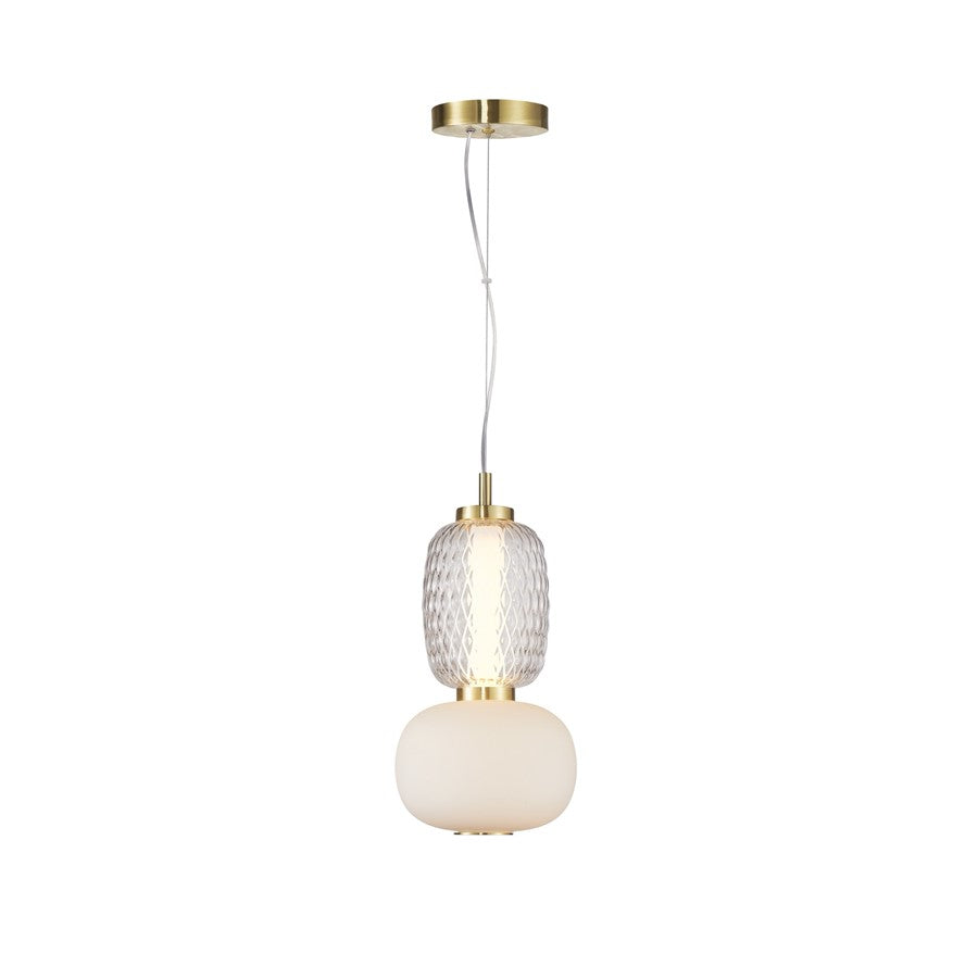 Artcraft Cyra 1 Light Double Shade Pendant, Brass/White/Smoke