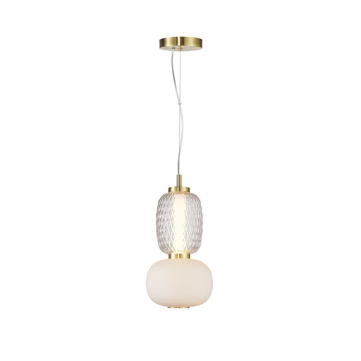 Artcraft Cyra 1 Light Double Shade Pendant, Brass/White/Smoke - AC6701BR