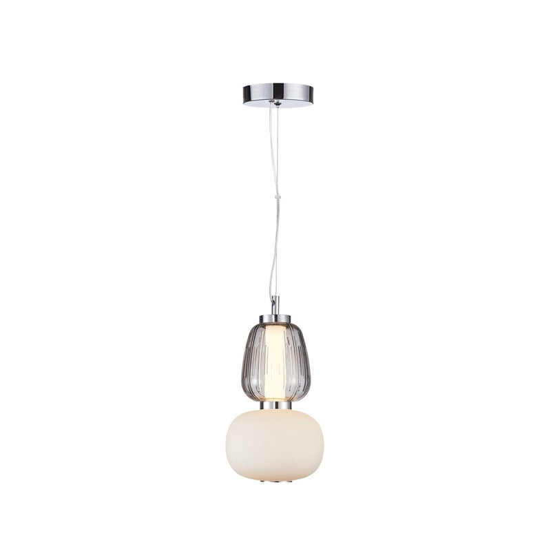 Artcraft Cyra 1 Light Double Shade Pendant, Chrome/White/Clear