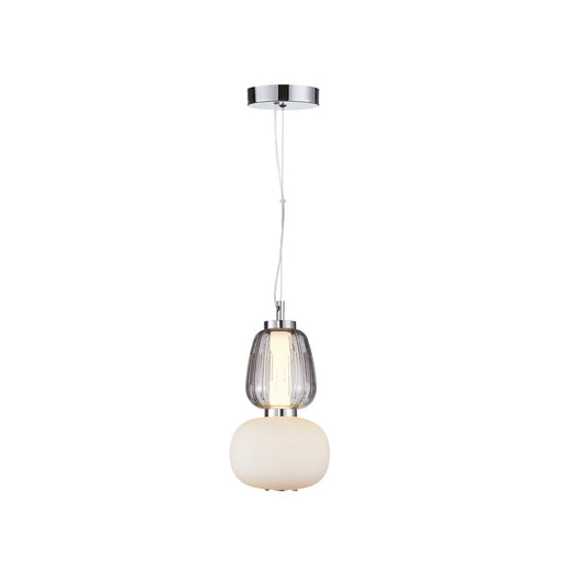 Artcraft Cyra 1 Light Double Shade Pendant, Chrome/White/Clear
