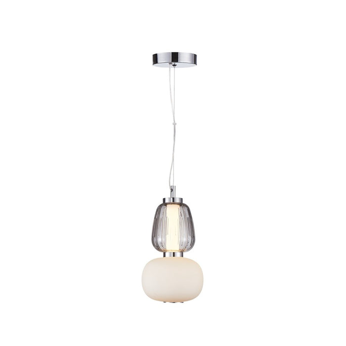 Artcraft Cyra 1 Light Double Shade Pendant, Chrome/White/Clear