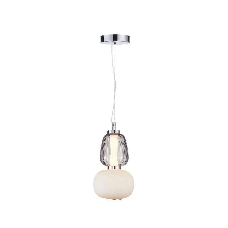 Artcraft Cyra 1 Light Double Shade Pendant, Chrome/White/Clear