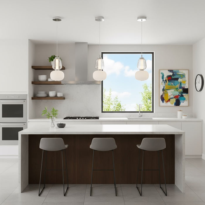 Artcraft Cyra 1 Light Double Shade Pendant, Chrome/White/Clear