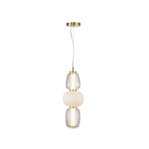 Artcraft Cyra 1 Light Triple Shade Pendant, Brass/White/Clear