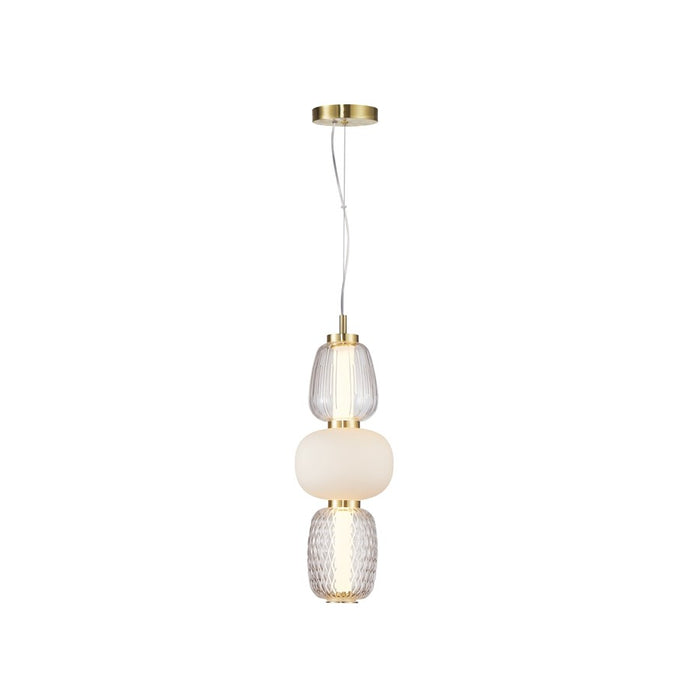 Artcraft Cyra 1 Light Triple Shade Pendant, Brass/White/Clear