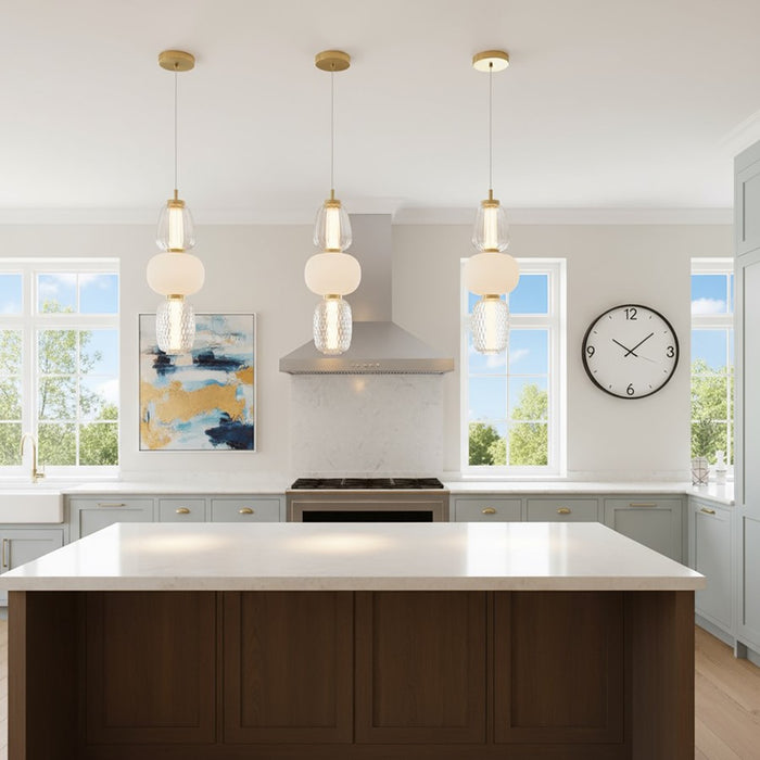 Artcraft Cyra 1 Light Triple Shade Pendant, Brass/White/Clear