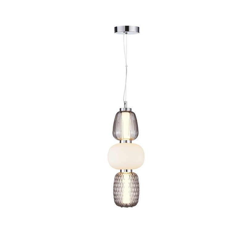 Artcraft Cyra 1 Light Triple Shade Pendant, Chrome/White/Smoke