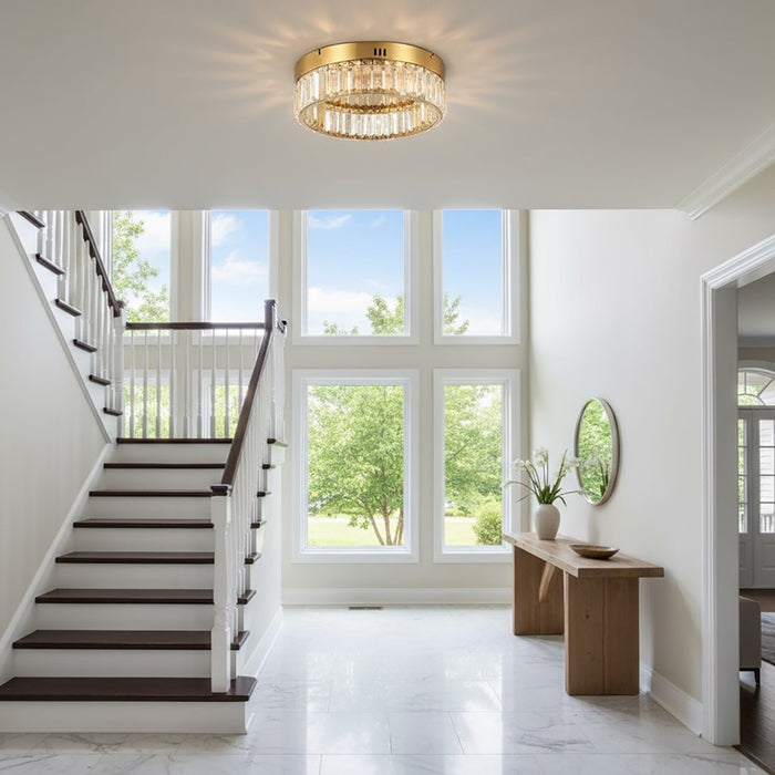 Artcraft Stella 1 Light Flush Mount, Brushed Brass/Clear