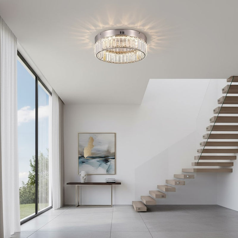 Artcraft Stella 1 Light Flush Mount, Satin Nickel/Clear