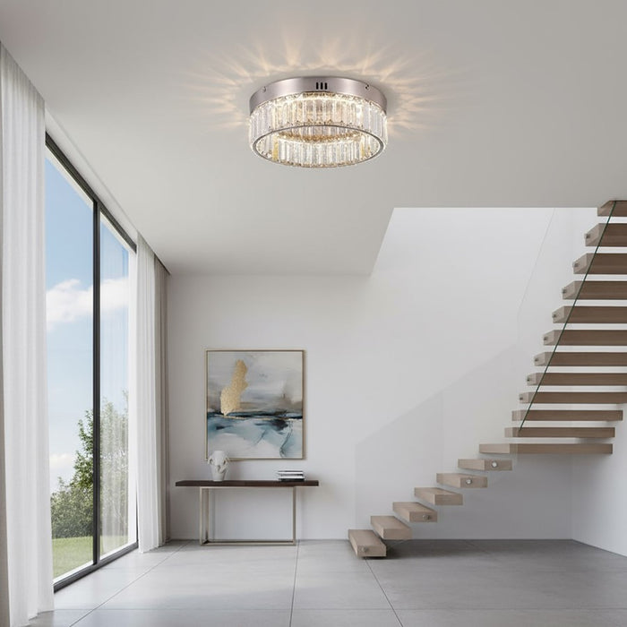 Artcraft Stella 1 Light Flush Mount, Satin Nickel/Clear