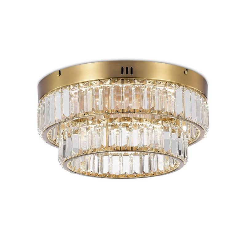 Artcraft Stella 2 Light Flush Mount, Brushed Brass/Clear