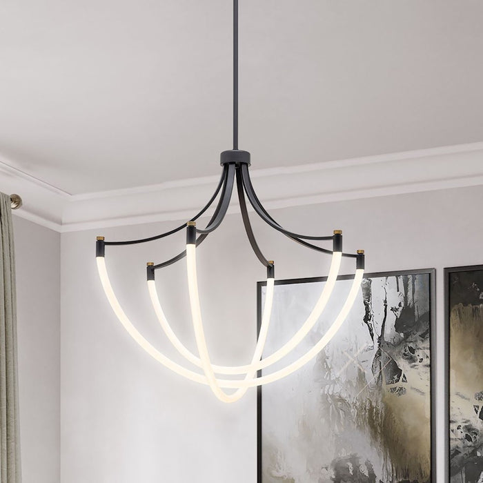 Artcraft Cascata 3 Light Chandelier, Black/Brass/White