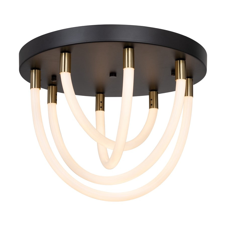 Artcraft Cascata 1 Light Semi-Flush Mount, Black/Brass/White